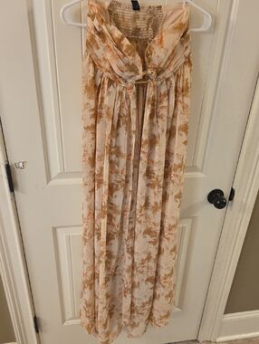 Windsor Cream Dress Cover up with Tan & Orange Watercolor Print